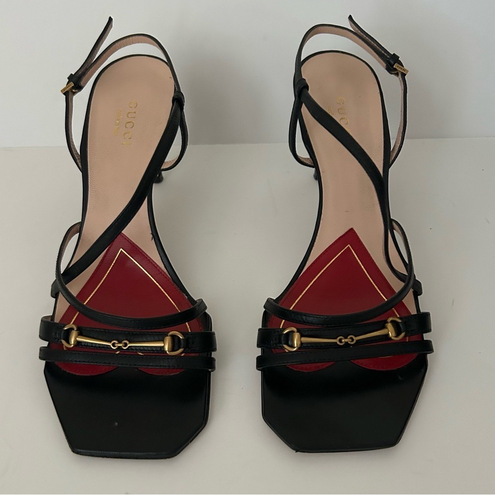 Gucci Victoria Classic Strappy Horsebit Black Leather Sandals Heels Shoes - 37 - Picture 3 of 14
